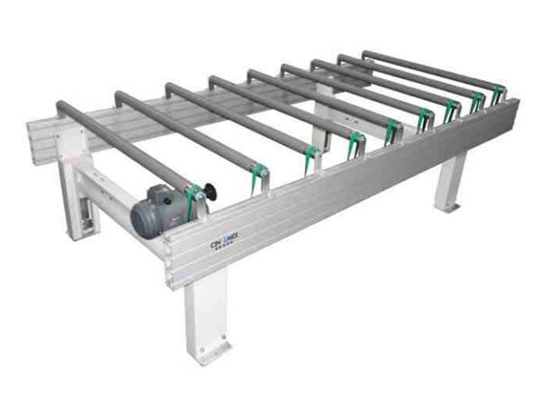Powered rubber-coated roller conveyor